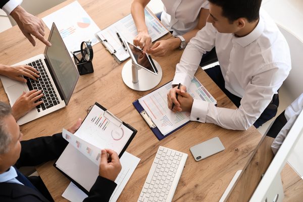 Team of business people during meeting in office