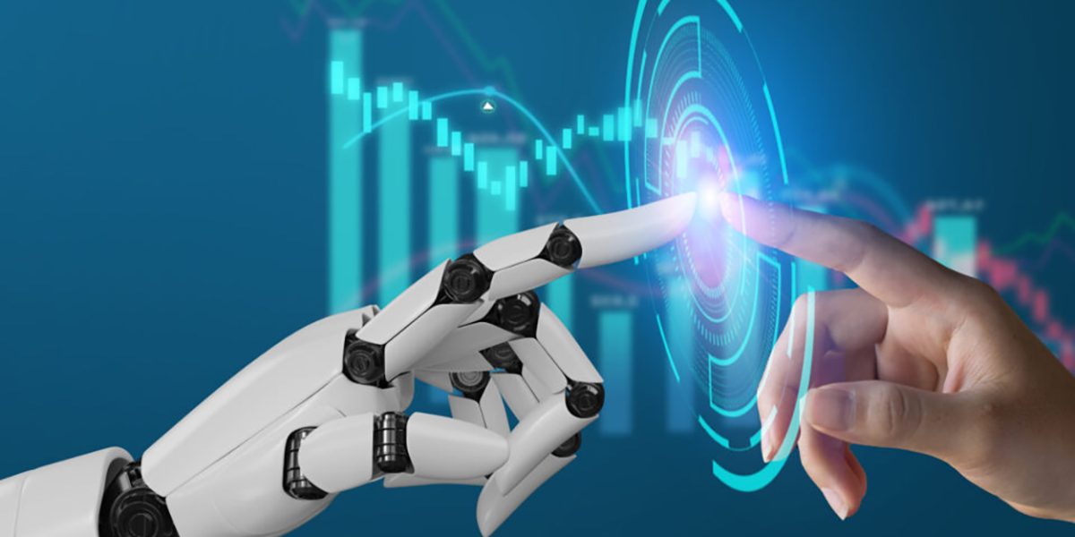 AI, Machine learning, robot hand ai artificial intelligence assistance human touching on big data network connection background, Science artificial intelligence technology, innovation and futuristic.